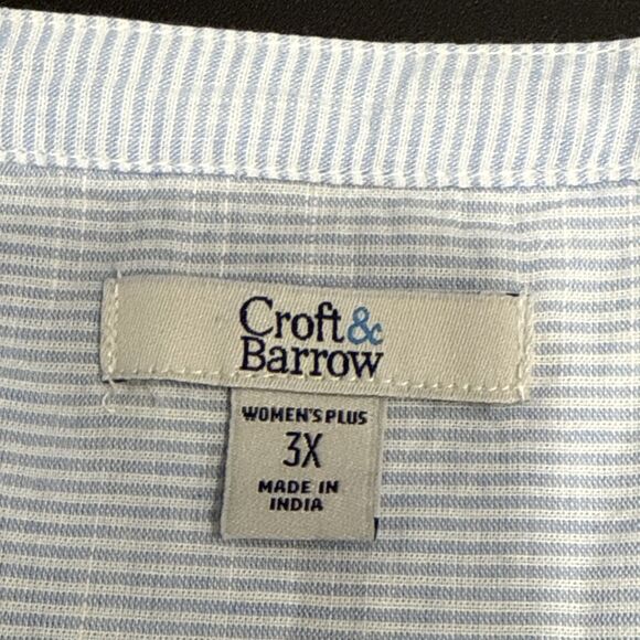 CROFT & BARROW Blue White STRIPE 3/4 SLEEVE SCALLOP HEM TOP SIZE 3x Embroidered - Picture 6 of 11